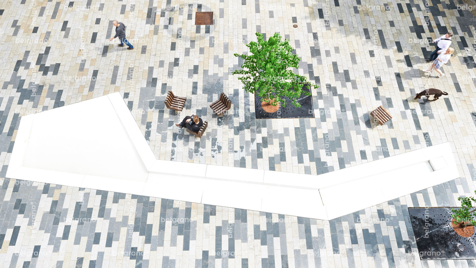 Fussgängerzone Böblingen Neue Meile - mehrfarbige belgrano® Naturstein Pflasterplatten aus Granit und Diorit