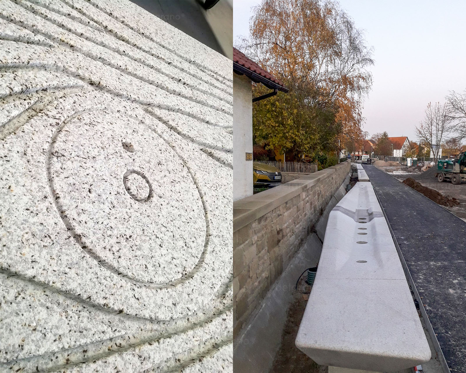 Detail eines Bauteils vom Brunnenband aus belgrano® Granit für die Landesgartenschau in Eppingen